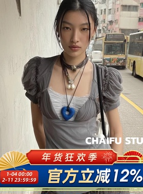 韩系中性风火山石爱心项链