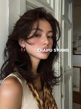 柴夫工作室/R121 新中式复古红色滴釉耳环简约百搭美式耳圈耳扣