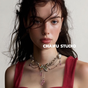 素项链朋克流苏街头choker 千禧辣妹风叠戴蝴蝶元 柴夫工作室 X732