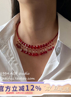 复古冷艳性感红水晶项链