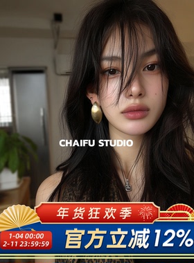 柴夫工作室/R562 欧美夸张椭圆金属拉丝耳钉轻奢冷淡风显瘦耳环