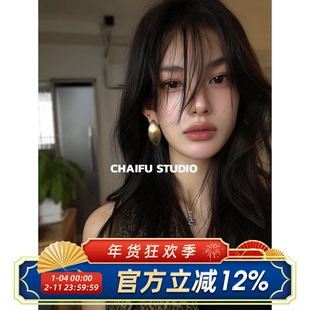 柴夫工作室/R562 欧美夸张椭圆金属拉丝耳钉轻奢冷淡风显瘦耳环