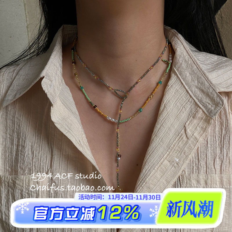 法式油画风彩色小米珠项链