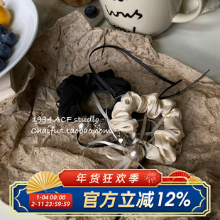 柴夫工作室/F216 韩系气质闪钻珍珠大肠发圈飘带超仙氛围感发饰