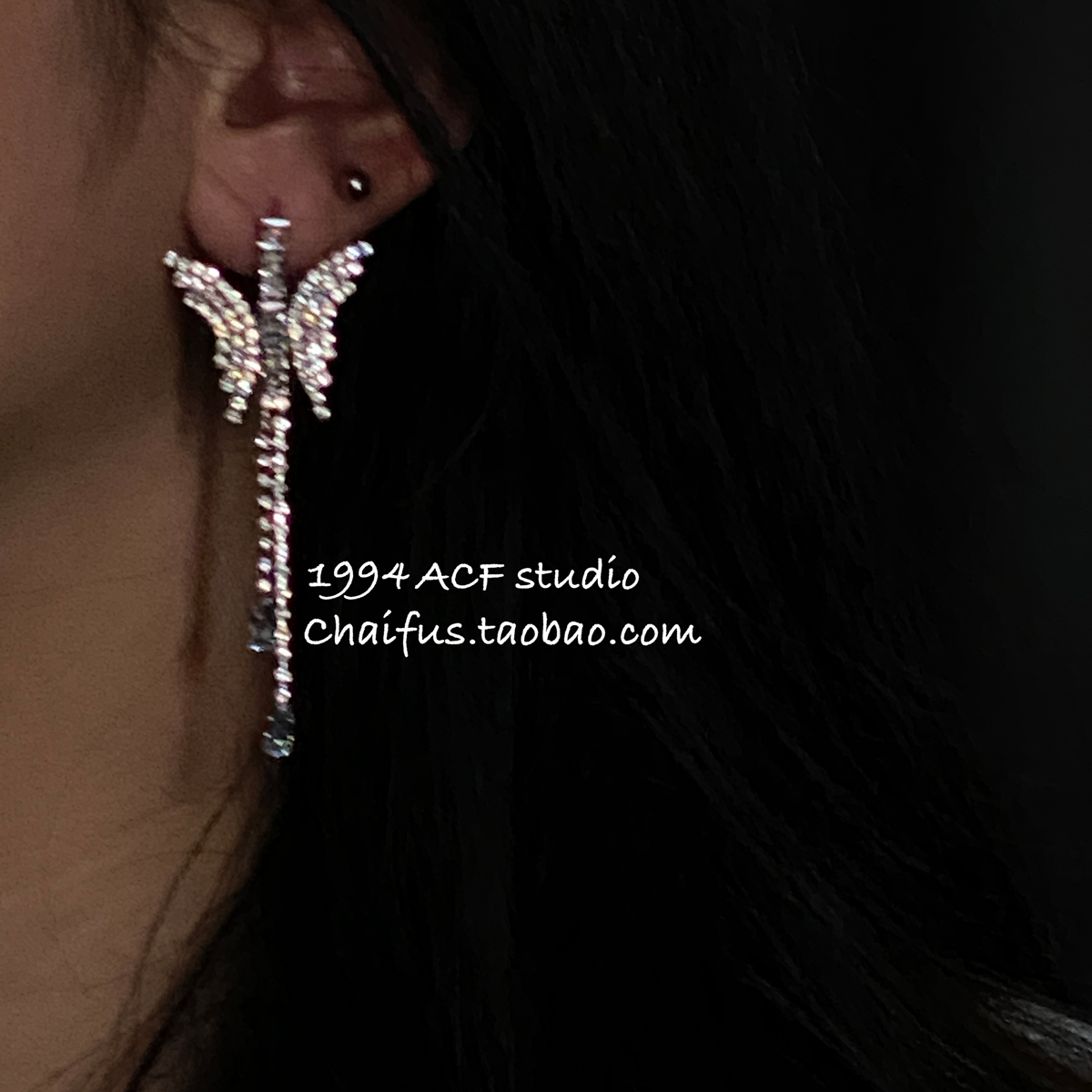 柴夫工作室/E590 欧美赛博朋克动态流苏耳钉小众晚宴宫廷蝴蝶耳环 - 封面