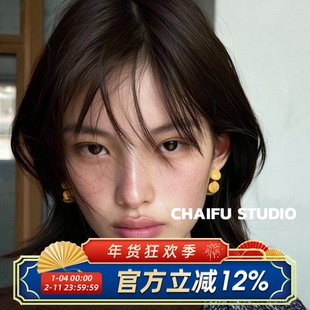 柴夫工作室/R640 清新冰透树脂几何C型耳钉复古树脂简约大气耳环