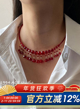 复古冷艳性感红水晶项链