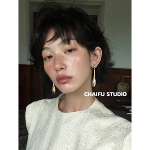 柴夫工作室/R343 法式小众设计感水滴白贝母长款耳环耳钉通勤耳饰