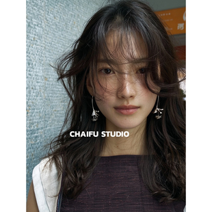 柴夫工作室 文艺金属海棠花设计耳环优雅复古立体长耳钩 R572