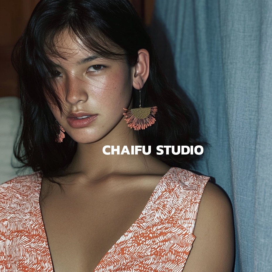 波西米亚金属拉菲草扇形耳环