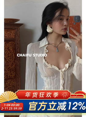 柴夫工作室/R167 法式宫廷褶皱几何不规则耳钉小众复古高级感耳环