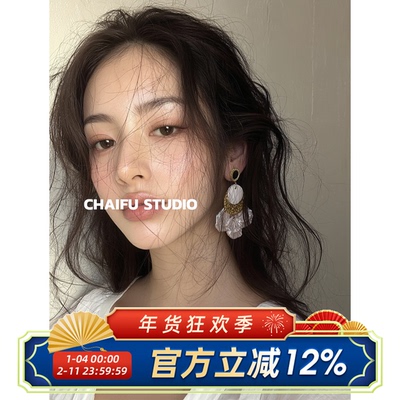 法式宫廷雕刻蕾丝纹耳钉