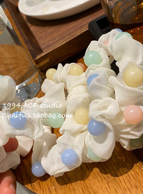 柴夫工作室/F353 INS甜美风钉珠娟纱发圈简约糖果色系高弹力发绳