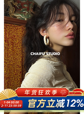 柴夫工作室/R802 韩系不规则纹理树脂C型耳钉复古夸张百搭耳环