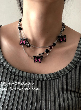 INS千禧辣妹蝴蝶拼接项链