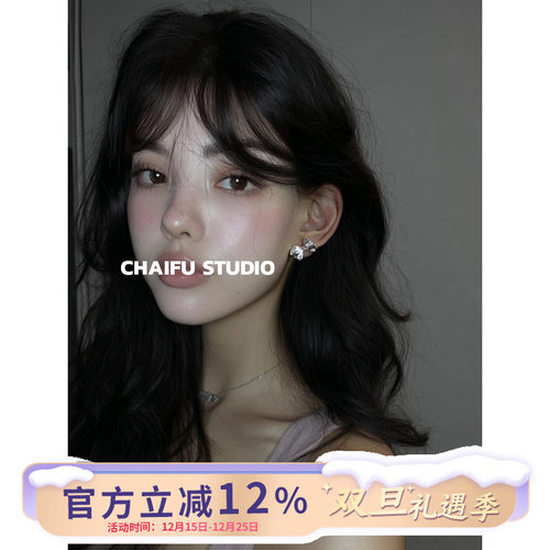 韩系褶皱纹理金属蝴蝶结耳钉