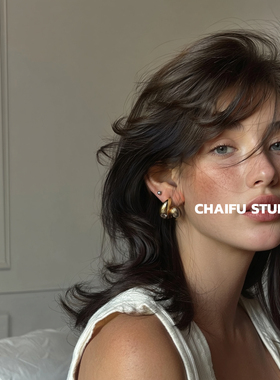 柴夫工作室/R168港风复古摩登几何镶钻C型耳钉小众轻奢设计感耳环