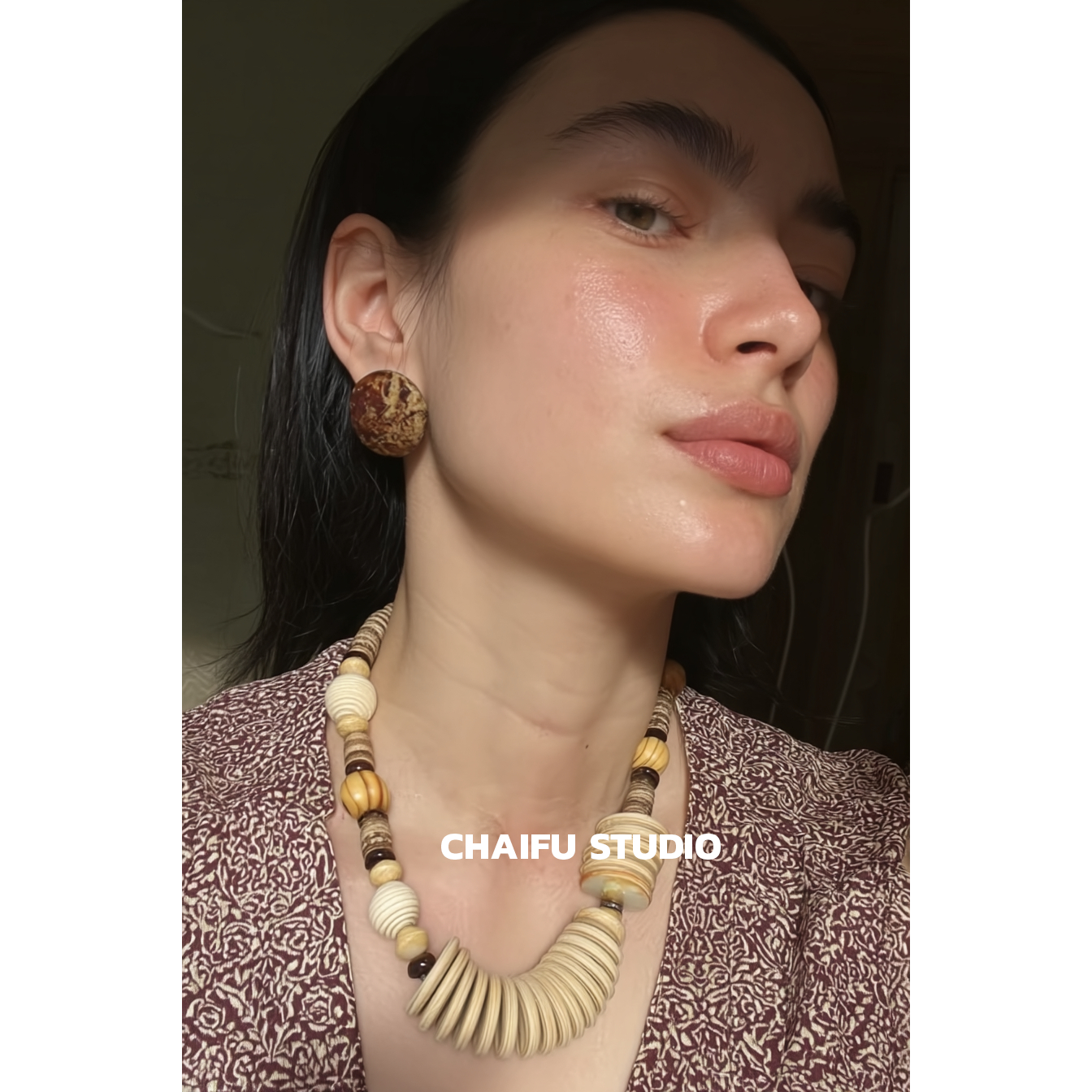 波西米亚风木质串珠项链