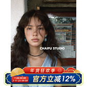 柴夫工作室 R248 港风复古雕刻松石做旧耳钉简约大气异域风情耳环