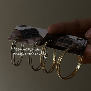 柴夫工作室 韩系简约大气镶钻超闪耳钉小众冷淡风耳圈耳环 E694