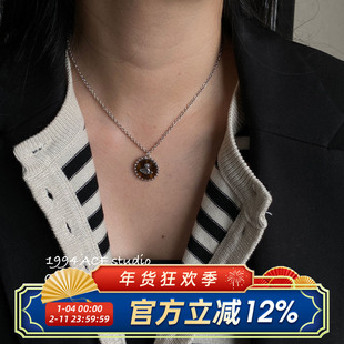 柴夫工作室/X271 韩系轻奢咖色圆牌土星项链气质百搭高级感锁骨链