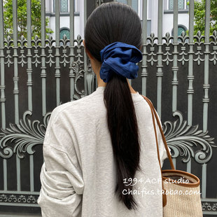 慵懒牛仔蓝大肠发圈复古褶皱高级感气质发绳 法式 柴夫工作室 F339