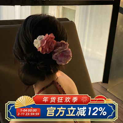 新中式复古U型花朵盘发发簪