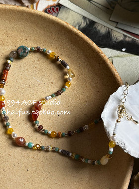 法式莫奈油画风彩色天然石项链