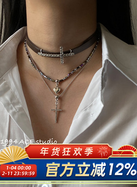 美式朋克多层十字架项链