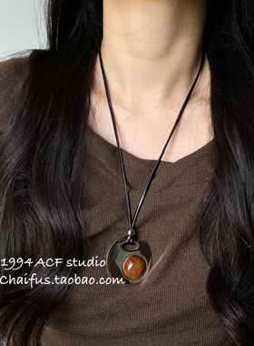 韩系辣妹风几何钛钢吊坠毛衣链