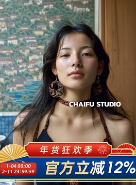 柴夫工作室/E489 新中式复古木质雕花耳环气质原木质感文艺耳钩