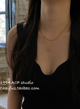 法式浪漫钛钢金属圆球项链