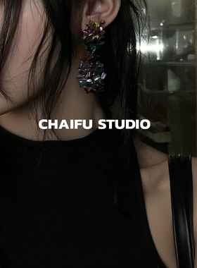 欧美拼接渐变彩钻耳钉