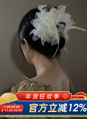 柴夫工作室/F317 法式超仙蓬松网纱羽毛抓夹复古纯欲百搭鲨鱼夹