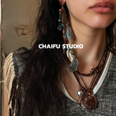 柴夫工作室 中东部落民族风做旧羽毛耳钉小众废土流苏耳环 R490