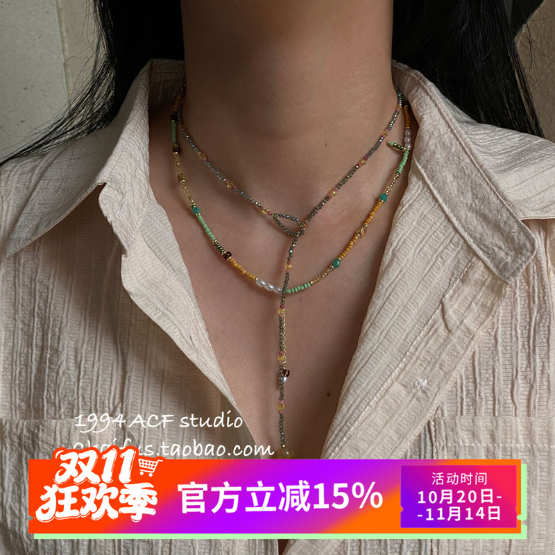 法式油画风彩色小米珠项链