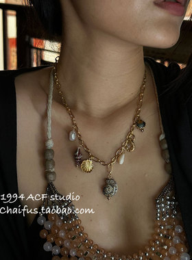 美式复古爱心海洋元素项链