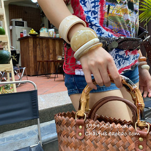 复古不规则树脂纹理手镯宽版 法式 夸张叠戴开口 S217 柴夫工作室