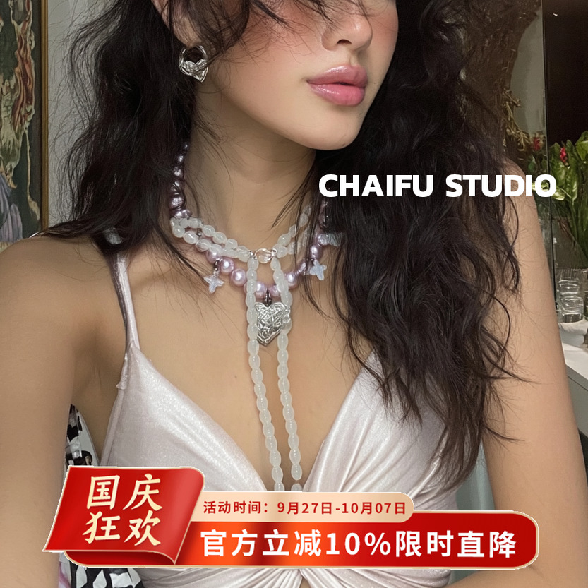Y2K千禧风淡紫珍珠项链