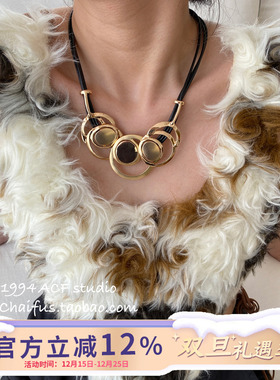 欧美街拍风黑金撞色项链