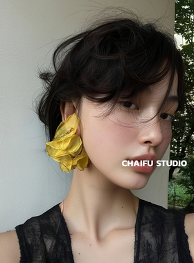 柴夫工作室/R119 复古简约彩色多巴胺雪纺网纱耳钉小众耳环亚克力