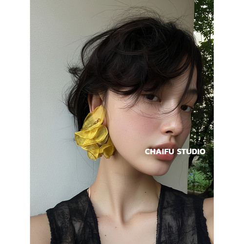 简约彩色多巴胺雪纺网纱耳钉