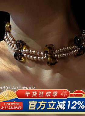 欧美做旧个性双层珍珠项链