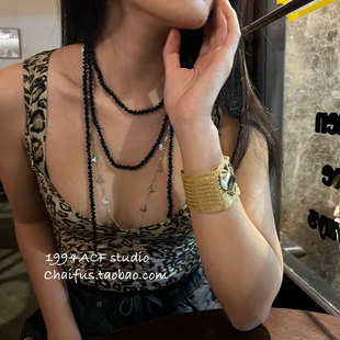 辣妹风多层叠戴蝴蝶项链复古串珠轻奢颈链 美式 柴夫工作室 X643