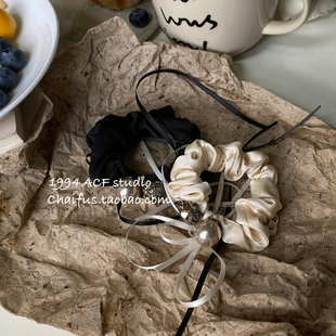 柴夫工作室 韩系气质闪钻珍珠大肠发圈飘带超仙氛围感发饰 F216