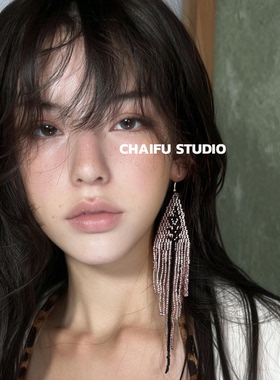 柴夫工作室/E979 波西米亚撞色小米珠流苏耳环复古多彩垂坠感耳钩