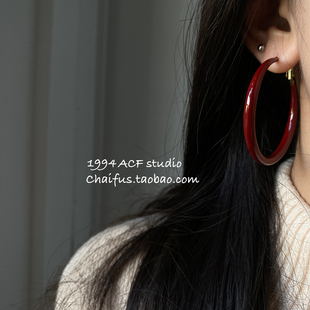 柴夫工作室/E431 欧美辣妹几何镂空方形耳圈复古安可拉红气质耳环