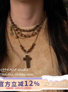 港风复古废土风木质串珠项链