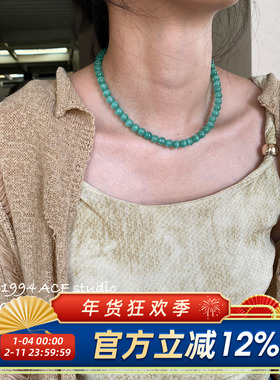 中式复古冰透猫眼石串珠项链