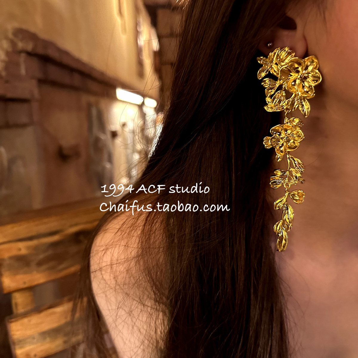 CHAIFU STUDIO|E587 하이 엔드 라이트 럭셔리 과장된 기질 꽃 긴 잎 스터드 귀걸이